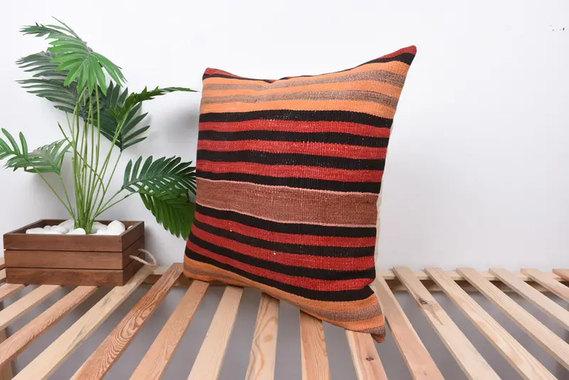 Turkish Corner Cushion Cover, 24x24 Red Pillow Sham, Home Decor Pillow, Rustic Pillow Sham, Antique Pillows, Vintage Kilim Throw Pillow, Pillow - 5