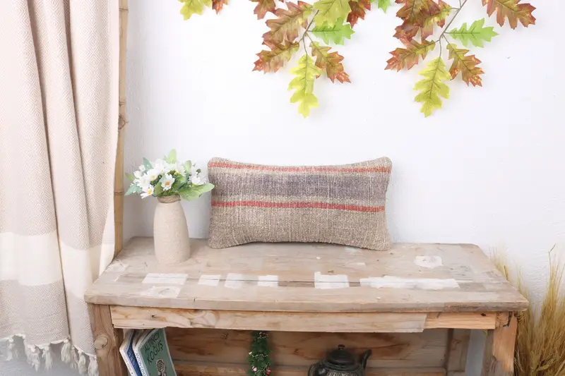 Handmade Rug Seat Cushion, Kilim Cushion Sham, Cushion Case, Pillow for Couch, Throw Kilim Pillow, Custom Cushion, 8x16 Beige Pillow - 1