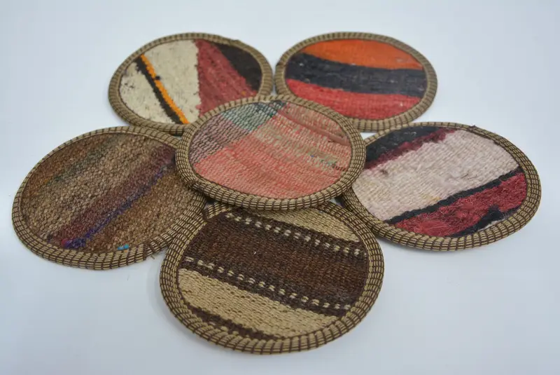 Posavasos de rayas marrones y rojas, posavasos lavables y duraderos.