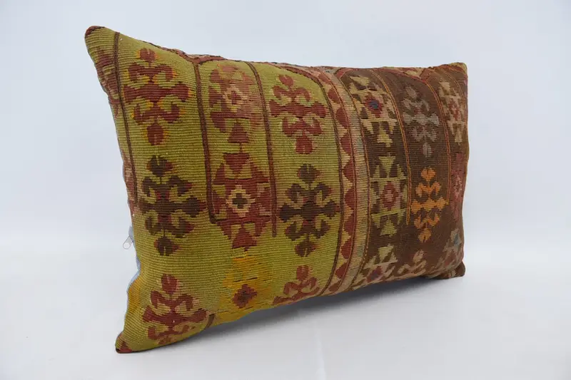 Neutral Throw Cushion Case, Vintage Kilim Pillow, Pillow Cover, 16x24 Green Cushion, Pastel Cushion Case, Kilim Pillow, Kilim Pillow Cover - 3