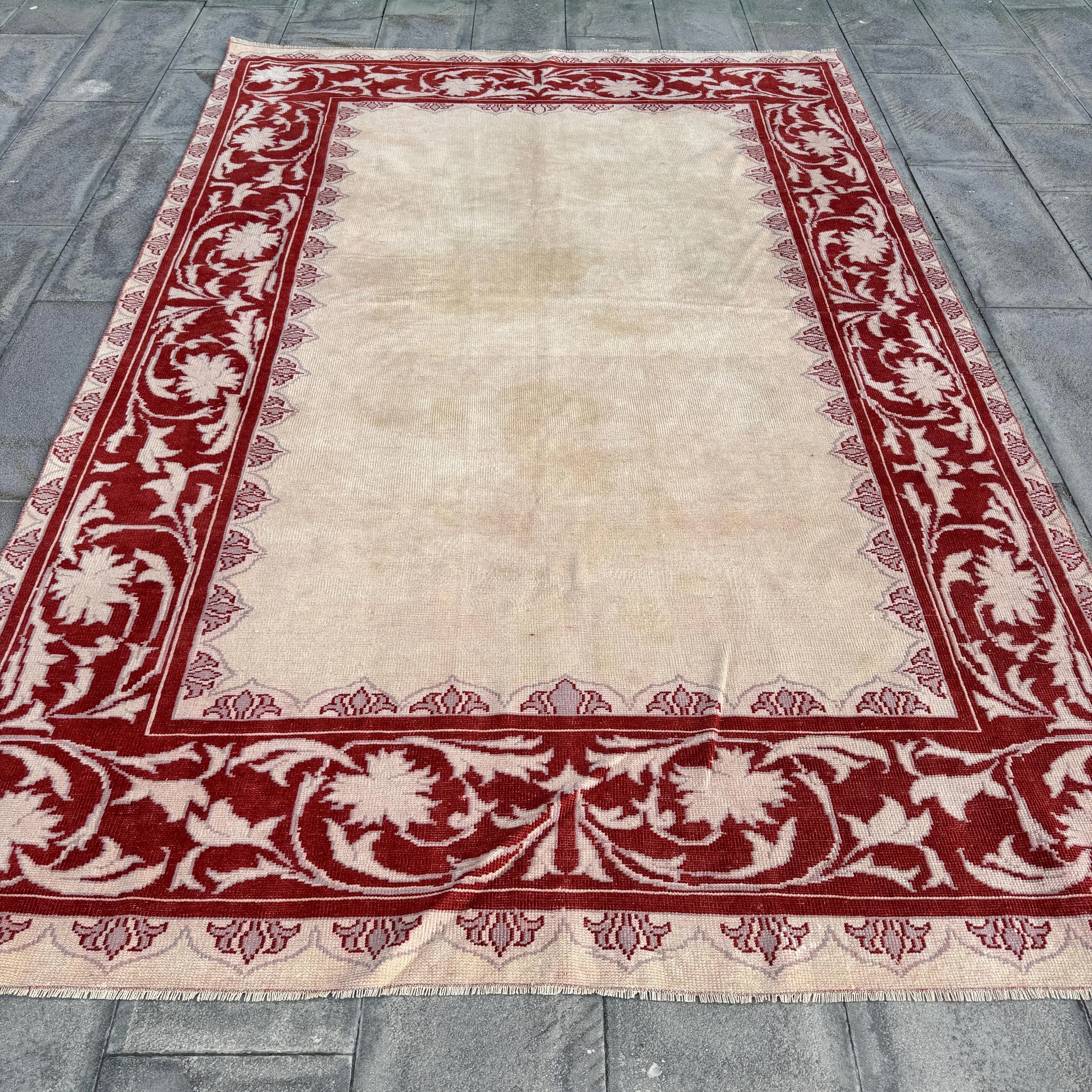 6,2 x 9,4 Fuß großer türkischer Vintage-Teppich, roter Teppich aus massiver Wolle - 1