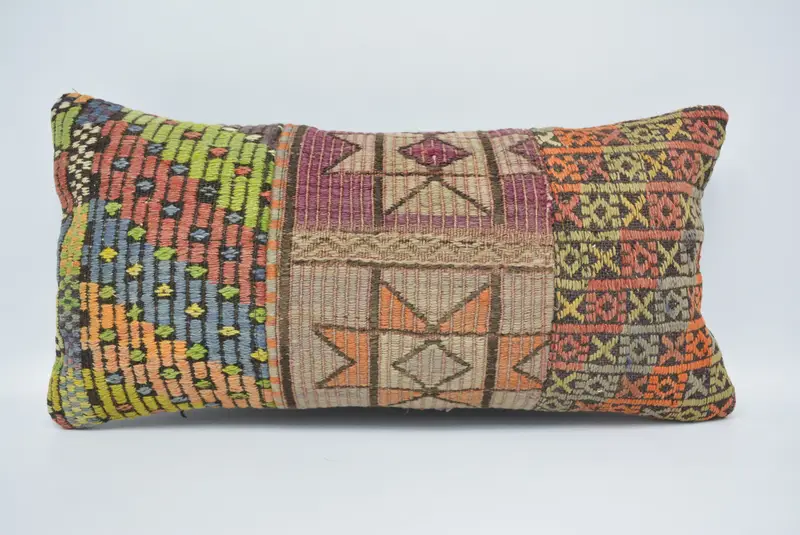 Pattern Throw Pillow Cover, Cushion, 12x24 Green Pillow Case, Decorative Pillow Cover, Turkish Pillow, Home Decor Pillow, Throw Kilim Pillow - 1
