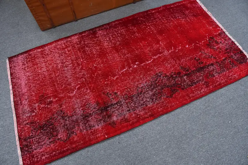 Alfombra vintage turca, alfombra Oushak de 3x5,6 pies, alfombra de lana de plantas y árboles rojos - 1