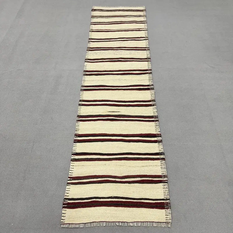 Türk 2.6x10.2 ft Halı, Kilim Vintage Halı, Kırmızı Güneybatı Halı Yün - 1