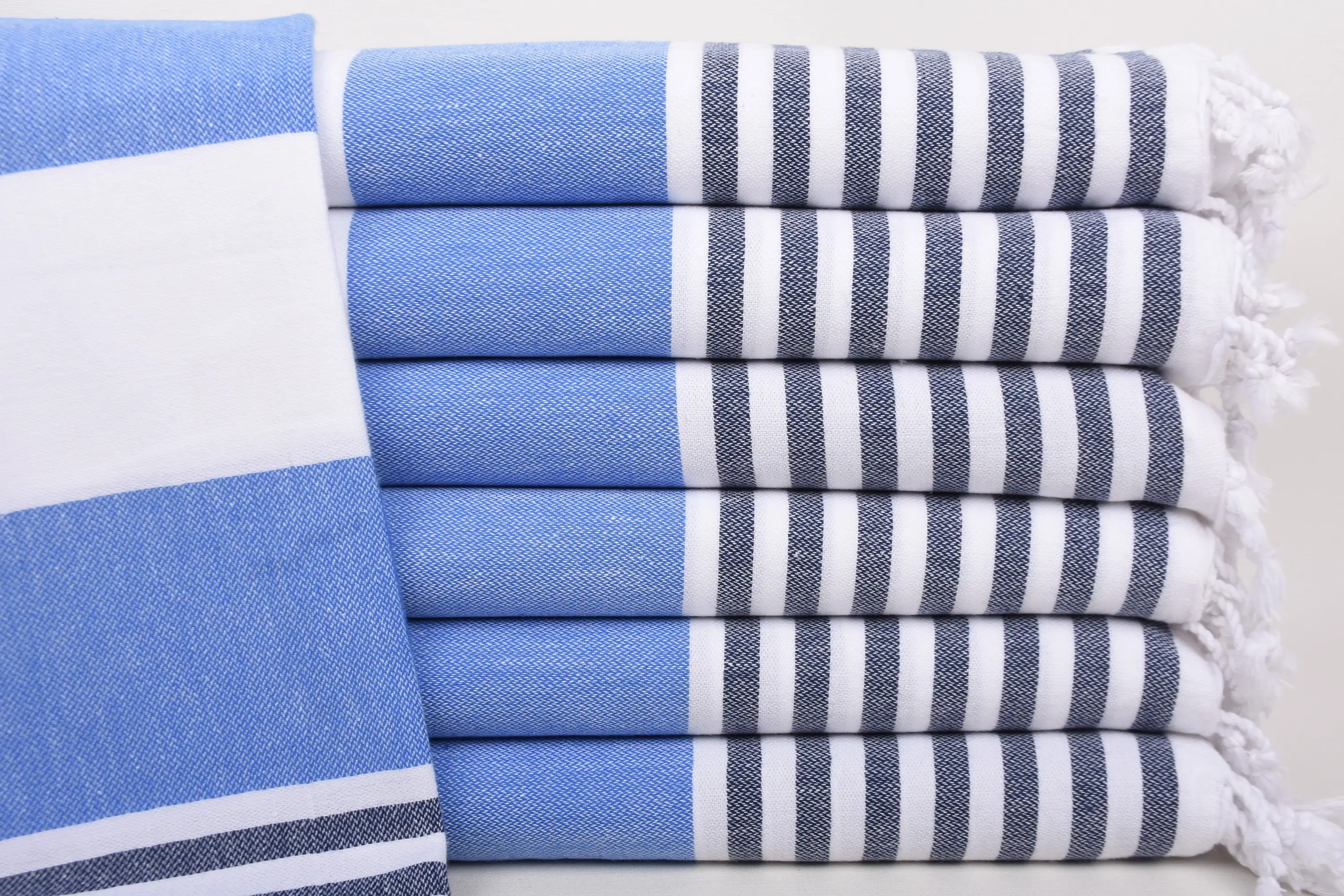 Personalized Turkish Cotton Beach Towel Blue Navy Stripes, 70x40 Inches - 1