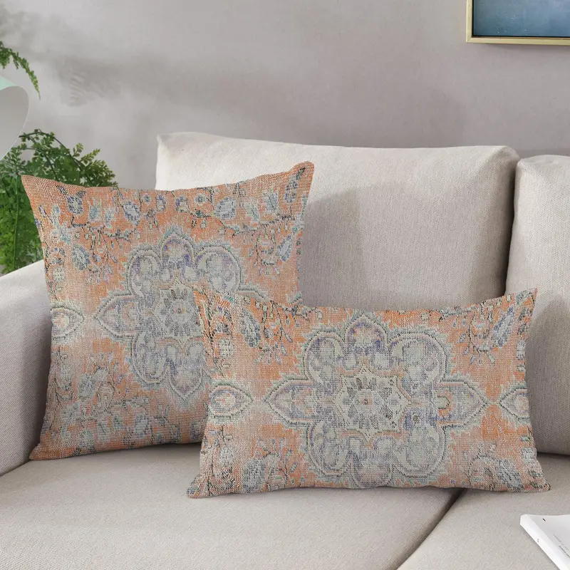 Vintage Türk Dekoru Turuncu Baskılı Yastık, Özel Çiftlik Evi Vurgusu