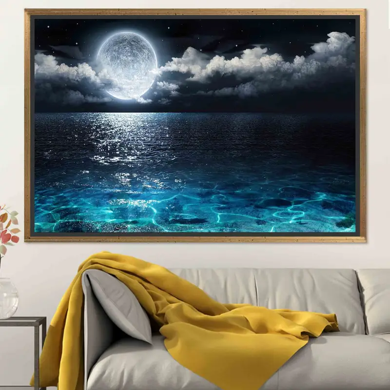 Lienzo moderno con vista a la luna: impresión artística moderna del mar y la luna