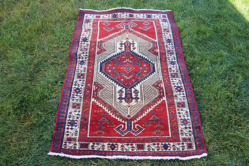 Vintage Rug, Small 3x4.7 ft Rug, Oushak Red Polka dot Rug - 1