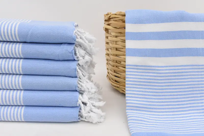 Beach Towel Turkish Cotton Blue Stripes, 66x40 Inches