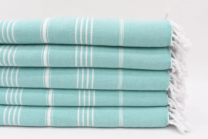 Bridesmaid Gift Towel, 70x40 Inches Benetton Green Striped Organic Cotton