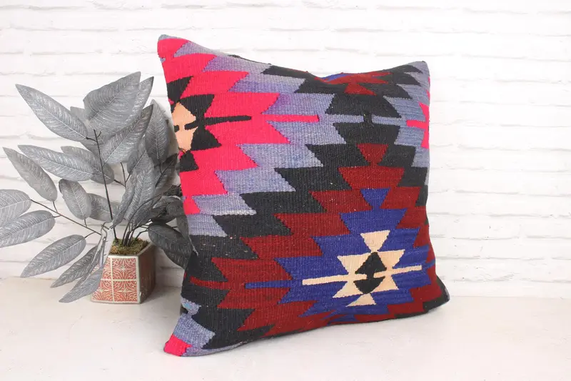 24x24 Pink Cushion Case, Knitted Cushion Case, Pillow Sham, Vintage Pillow, Turkish Kilim Pillow, Lounge Throw Cushion Case, Kilim Pillow Cover - 3