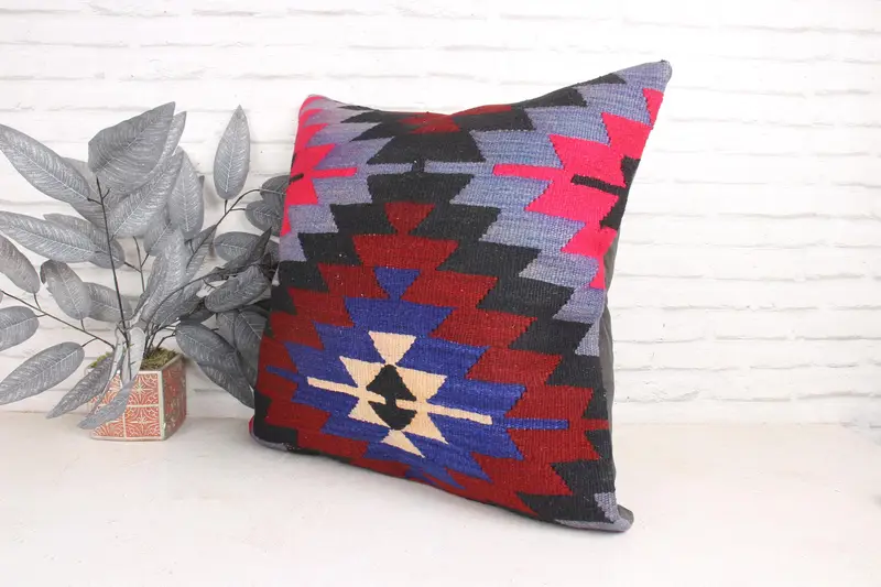 24x24 Pink Cushion Case, Knitted Cushion Case, Pillow Sham, Vintage Pillow, Turkish Kilim Pillow, Lounge Throw Cushion Case, Kilim Pillow Cover - 4