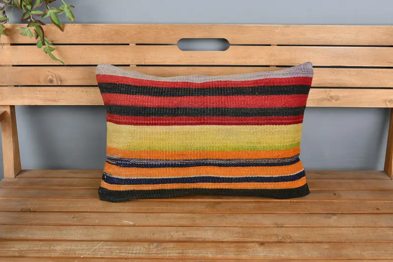Ethnical Kilim Rug Pillow, Customized Pillow Case, 16x24 Red Cushion Cover, Pillow Cover, Gift Pillow, Vintage Kilim Throw Pillow - 6