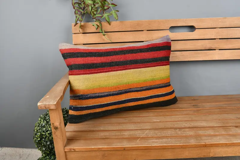 Ethnical Kilim Rug Pillow, Customized Pillow Case, 16x24 Red Cushion Cover, Pillow Cover, Gift Pillow, Vintage Kilim Throw Pillow - 1