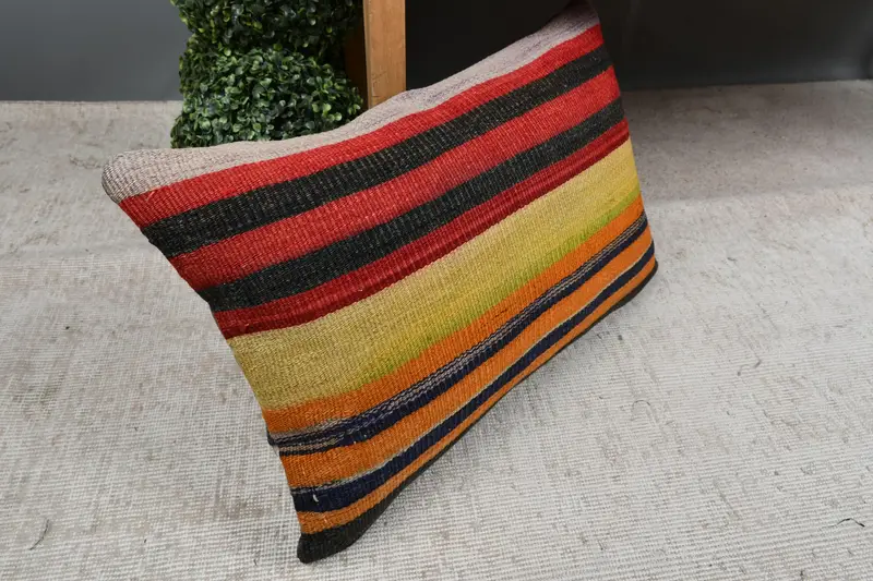 Ethnical Kilim Rug Pillow, Customized Pillow Case, 16x24 Red Cushion Cover, Pillow Cover, Gift Pillow, Vintage Kilim Throw Pillow - 7