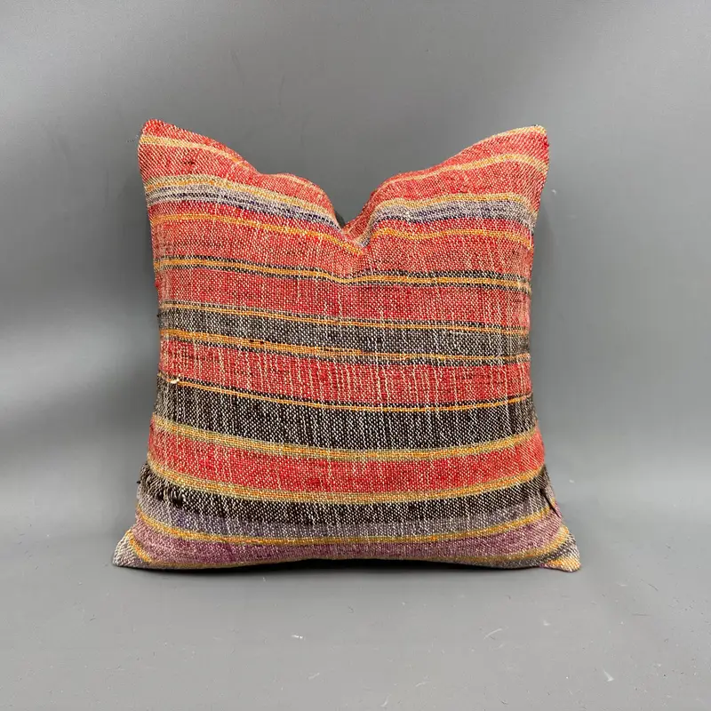 Orange & braun gestreiftes Wurfkissen, Vintage Kelimkissen