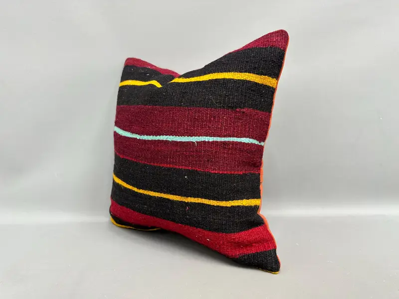Cushion Case, 18x18 Red Cushion, Vintage Kilim Throw Pillow, Boho Pillow, Turkish Rugs Pillow Case, Seat Pillow, Turkish Pillow - 3