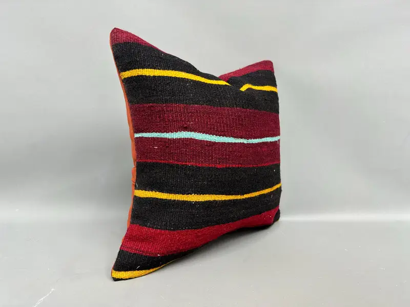 Cushion Case, 18x18 Red Cushion, Vintage Kilim Throw Pillow, Boho Pillow, Turkish Rugs Pillow Case, Seat Pillow, Turkish Pillow - 2