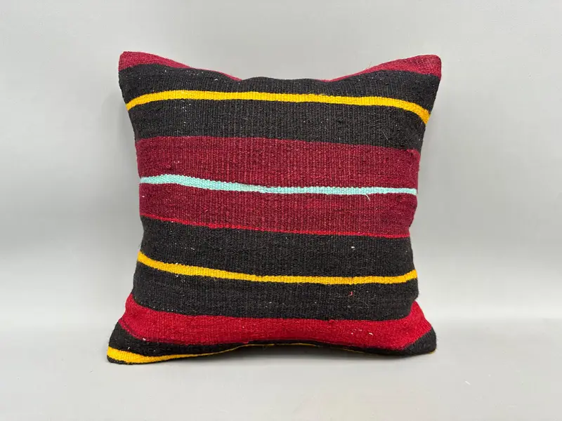 Cushion Case, 18x18 Red Cushion, Vintage Kilim Throw Pillow, Boho Pillow, Turkish Rugs Pillow Case, Seat Pillow, Turkish Pillow - 4