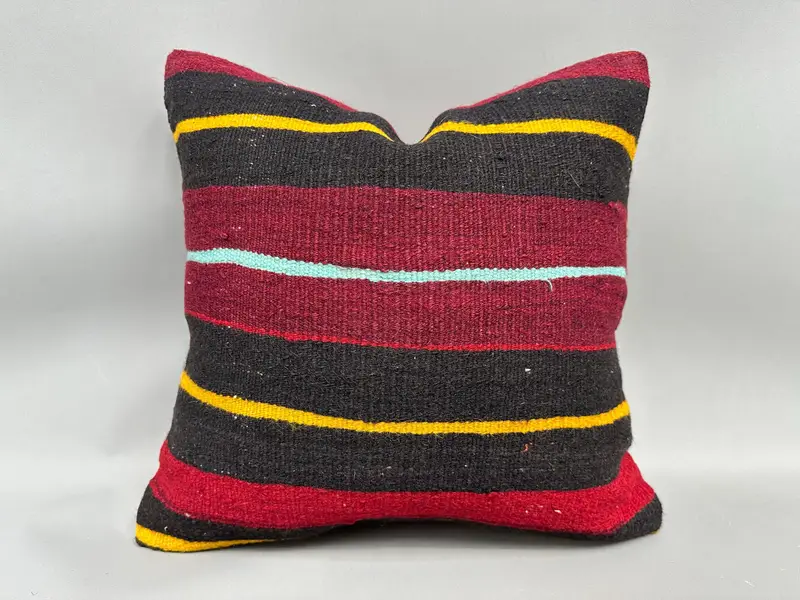 Cushion Case, 18x18 Red Cushion, Vintage Kilim Throw Pillow, Boho Pillow, Turkish Rugs Pillow Case, Seat Pillow, Turkish Pillow - 1
