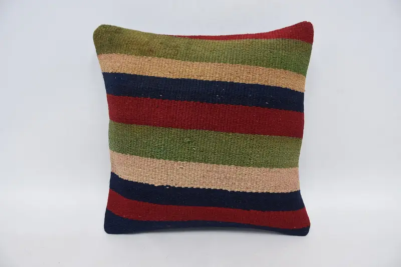 Throw Striped Small Square Pillowcase, Gift 14x14 inch Red Thanksgiving Gift Wool Pillow - 1