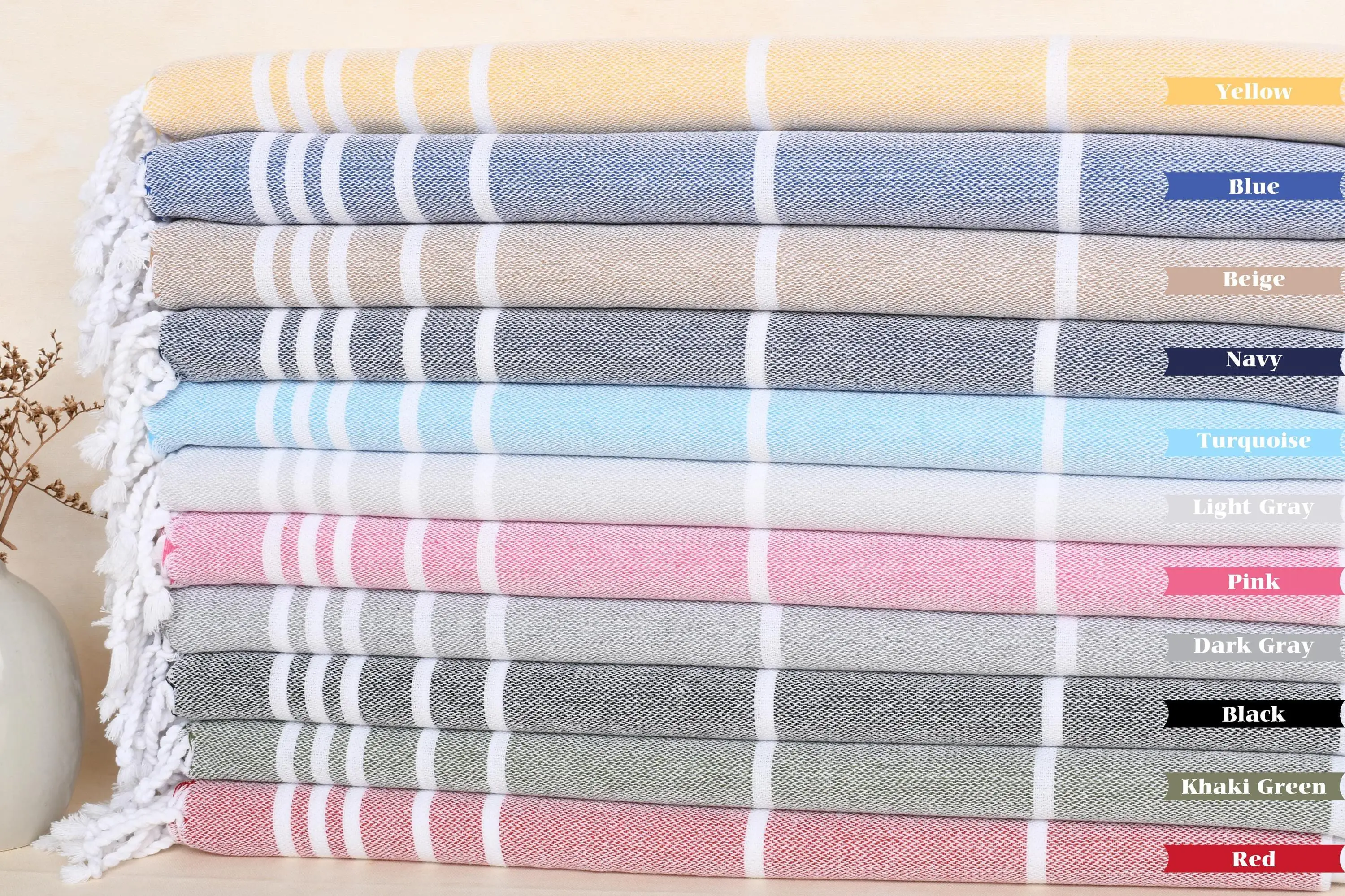 Turkish Cotton Hand Towel Monogram, Striped, 18x38 Inches - 1