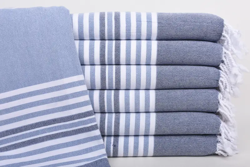 Personalized Blue-Navy Striped Cotton Towel for Home, 40x67 Inches