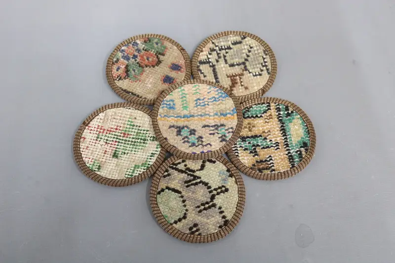 Bohemian Beige & Brown Round Coaster, Stylish Bohemian Coaster