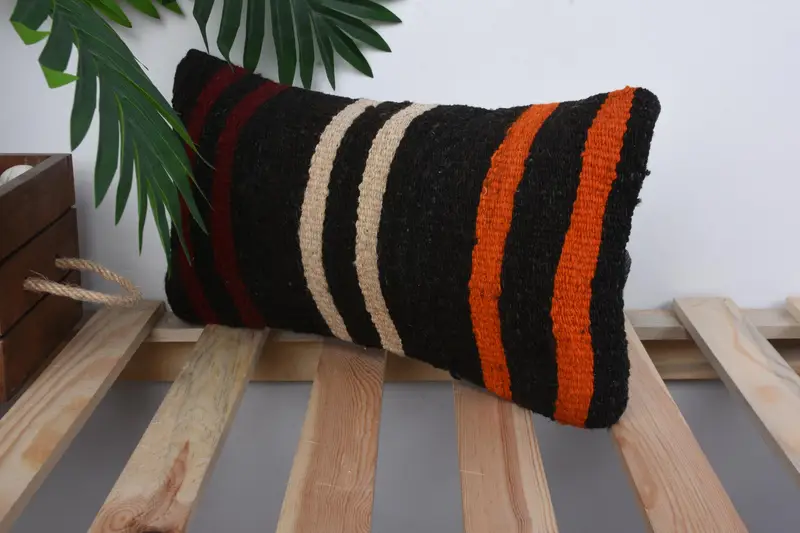Handmade Kilim Cushion, Ethnical Kilim Rug Pillow, Yoga Cushion, Pillow Cover, 8x16 Brown Pillow Case, Home Decor Pillow - 5