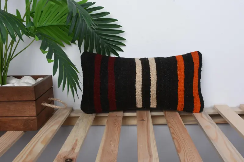 Handmade Kilim Cushion, Ethnical Kilim Rug Pillow, Yoga Cushion, Pillow Cover, 8x16 Brown Pillow Case, Home Decor Pillow - 1