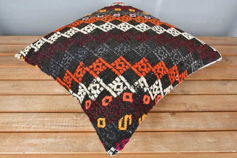 Sustainable Pillow Sham, 18x18 Orange Cushion Cover, Vintage Kilim Pillow, Pillow for Sofa, Gift Pillow, Designer Throw Pillow Sham, Cushion Case - 2