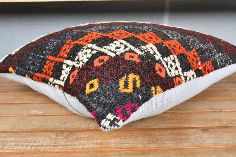 Sustainable Pillow Sham, 18x18 Orange Cushion Cover, Vintage Kilim Pillow, Pillow for Sofa, Gift Pillow, Designer Throw Pillow Sham, Cushion Case - 3