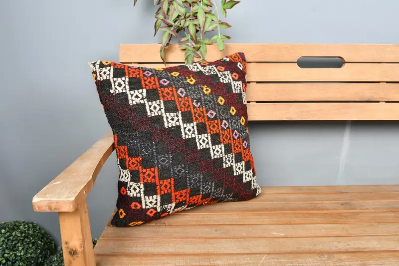Sustainable Pillow Sham, 18x18 Orange Cushion Cover, Vintage Kilim Pillow, Pillow for Sofa, Gift Pillow, Designer Throw Pillow Sham, Cushion Case - 1