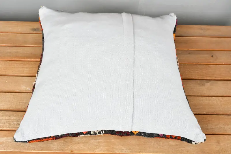 Sustainable Pillow Sham, 18x18 Orange Cushion Cover, Vintage Kilim Pillow, Pillow for Sofa, Gift Pillow, Designer Throw Pillow Sham, Cushion Case - 5