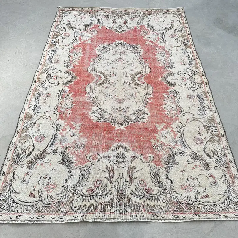 Turkish 6.46x9.8 ft Rug, Large Vintage Rug, Red Floral Wool Rug - 1