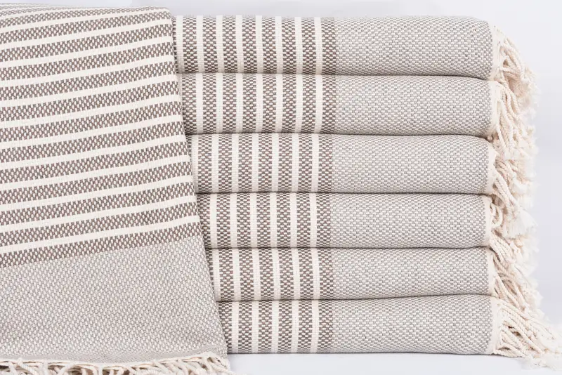 Best Friend Wedding Gift, Brown Striped Organic Cotton Towel, 75x40 Inches
