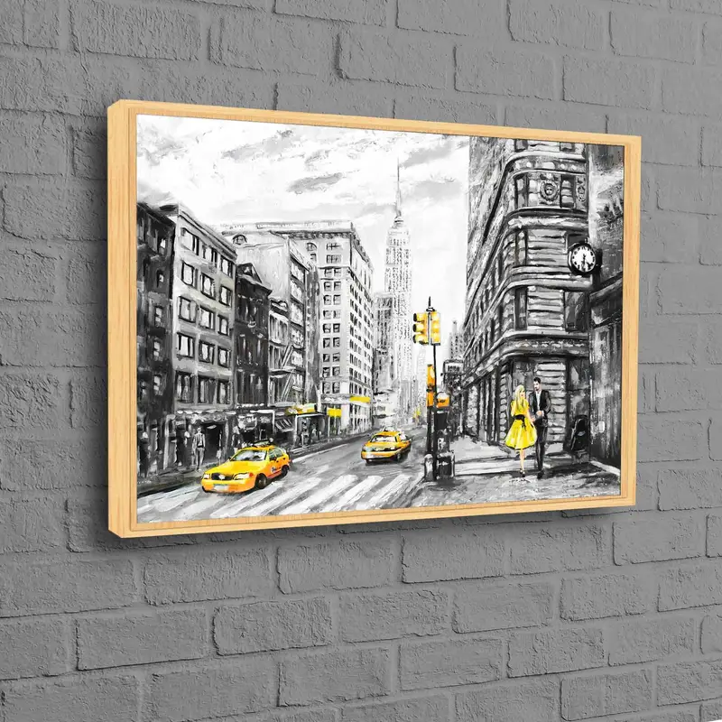 Lienzo romántico de Nueva York: pareja en taxi amarillo Lámina artística