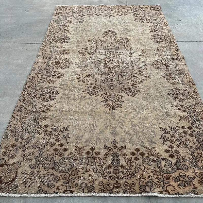 5.3x9.1 ft Rug, Turkish Vintage Rug, Brown Check Wool Rug - 1