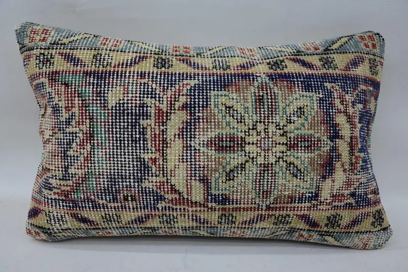 Vintage Kilim Throw Pillow, Turkish Corner Pillow Sham, Aztec Pillow Case, Throw Kilim Pillow, 12x20 Blue Cushion Case, Kilim Pillow, Cushion - 1