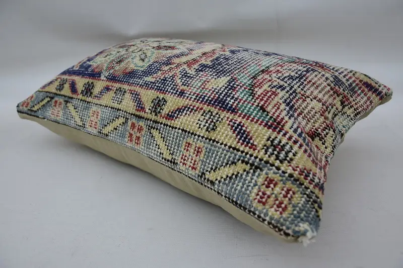 Vintage Kilim Throw Pillow, Turkish Corner Pillow Sham, Aztec Pillow Case, Throw Kilim Pillow, 12x20 Blue Cushion Case, Kilim Pillow, Cushion - 6