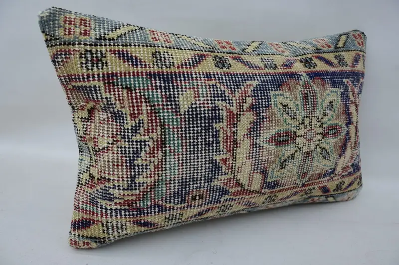 Vintage Kilim Throw Pillow, Turkish Corner Pillow Sham, Aztec Pillow Case, Throw Kilim Pillow, 12x20 Blue Cushion Case, Kilim Pillow, Cushion - 2