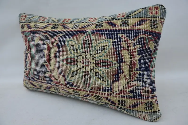 Vintage Kilim Throw Pillow, Turkish Corner Pillow Sham, Aztec Pillow Case, Throw Kilim Pillow, 12x20 Blue Cushion Case, Kilim Pillow, Cushion - 3