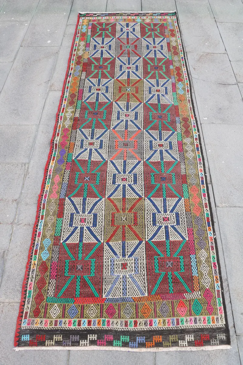 Mor ve Bej Halı, 2,6x7,9 ft Sağlam Konfor