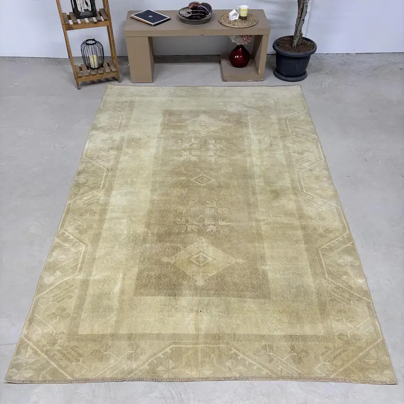 Türkischer 6,1x9 ft Teppich, großer Vintage Teppich, beige Tierdruck Teppich - 1