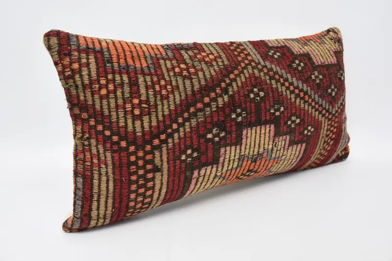 Antique Pillows, 12x24 Red Cushion, Handwoven Pillow Cover Cushion Cover, Cushion, Pillow for Sofa, Handmade Rug Seat Cushion Cover, Turkish Pillow - 3