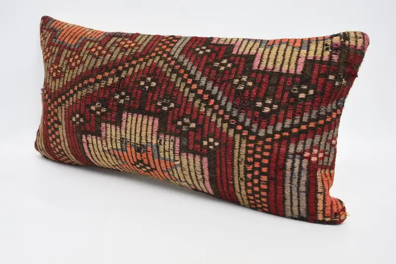 Antique Pillows, 12x24 Red Cushion, Handwoven Pillow Cover Cushion Cover, Cushion, Pillow for Sofa, Handmade Rug Seat Cushion Cover, Turkish Pillow - 4