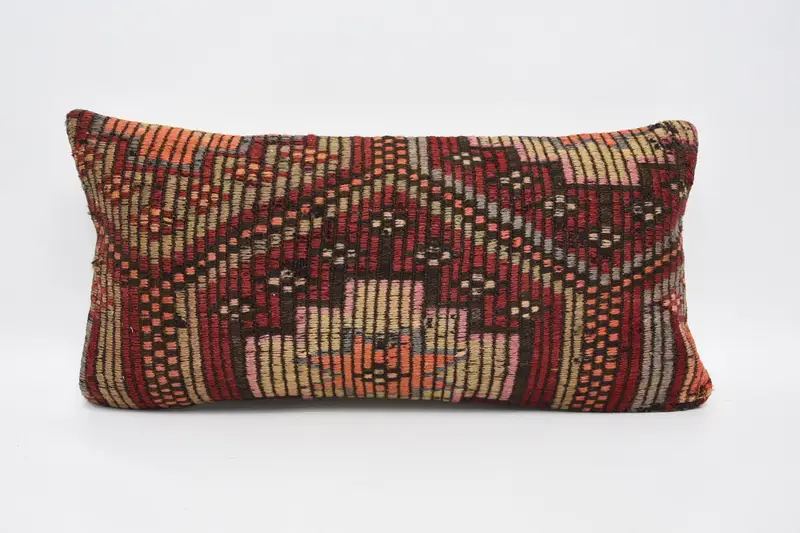 Antique Pillows, 12x24 Red Cushion, Handwoven Pillow Cover Cushion Cover, Cushion, Pillow for Sofa, Handmade Rug Seat Cushion Cover, Turkish Pillow - 1