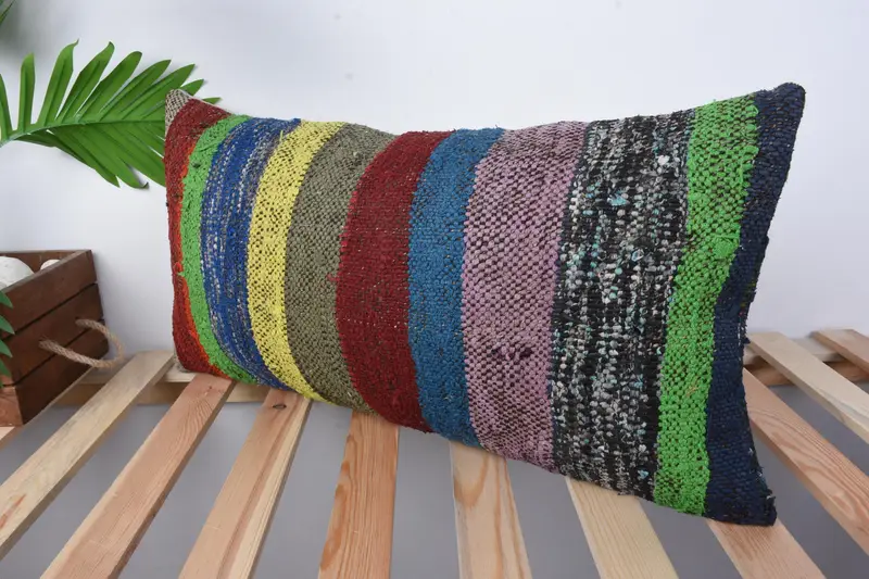 Patio Pillow Cover, Home Decor Pillow, Vintage Kilim Throw Pillow, 12x24 Green Pillow Case, Kilim Pillow, Cushion Cover, Outdoor Throw Cushion - 4