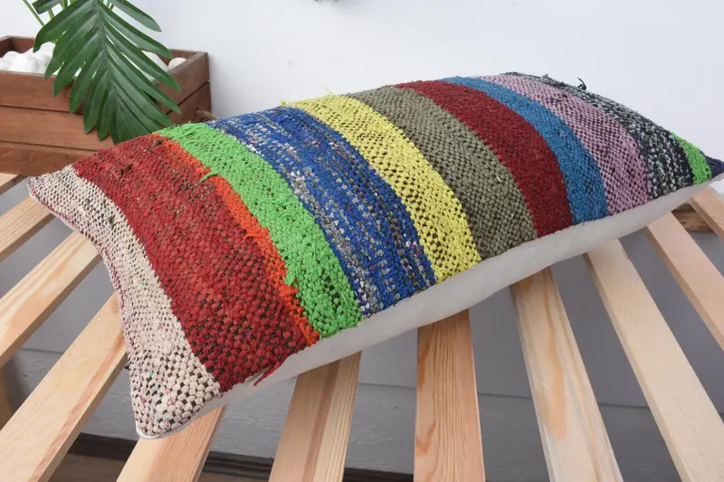 Patio Pillow Cover, Home Decor Pillow, Vintage Kilim Throw Pillow, 12x24 Green Pillow Case, Kilim Pillow, Cushion Cover, Outdoor Throw Cushion - 6
