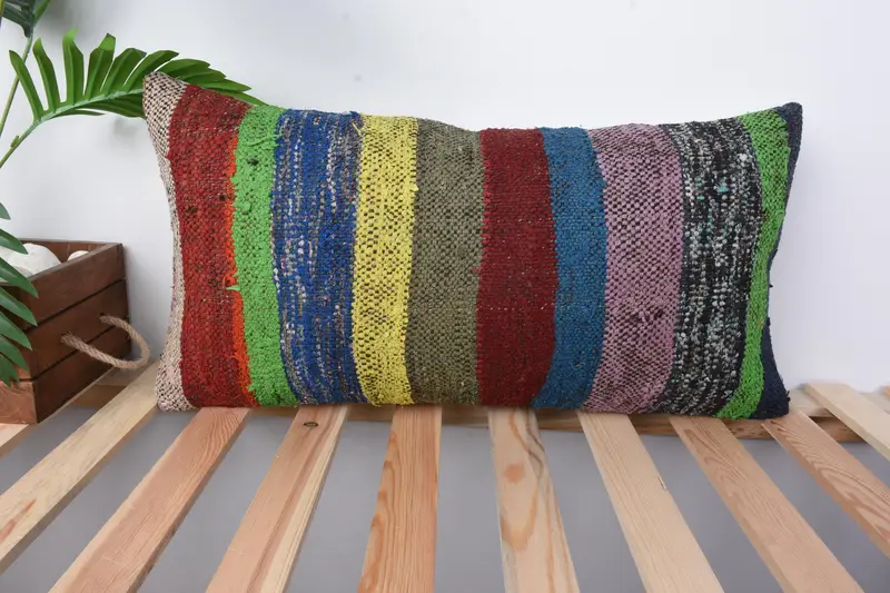 Patio Pillow Cover, Home Decor Pillow, Vintage Kilim Throw Pillow, 12x24 Green Pillow Case, Kilim Pillow, Cushion Cover, Outdoor Throw Cushion - 1